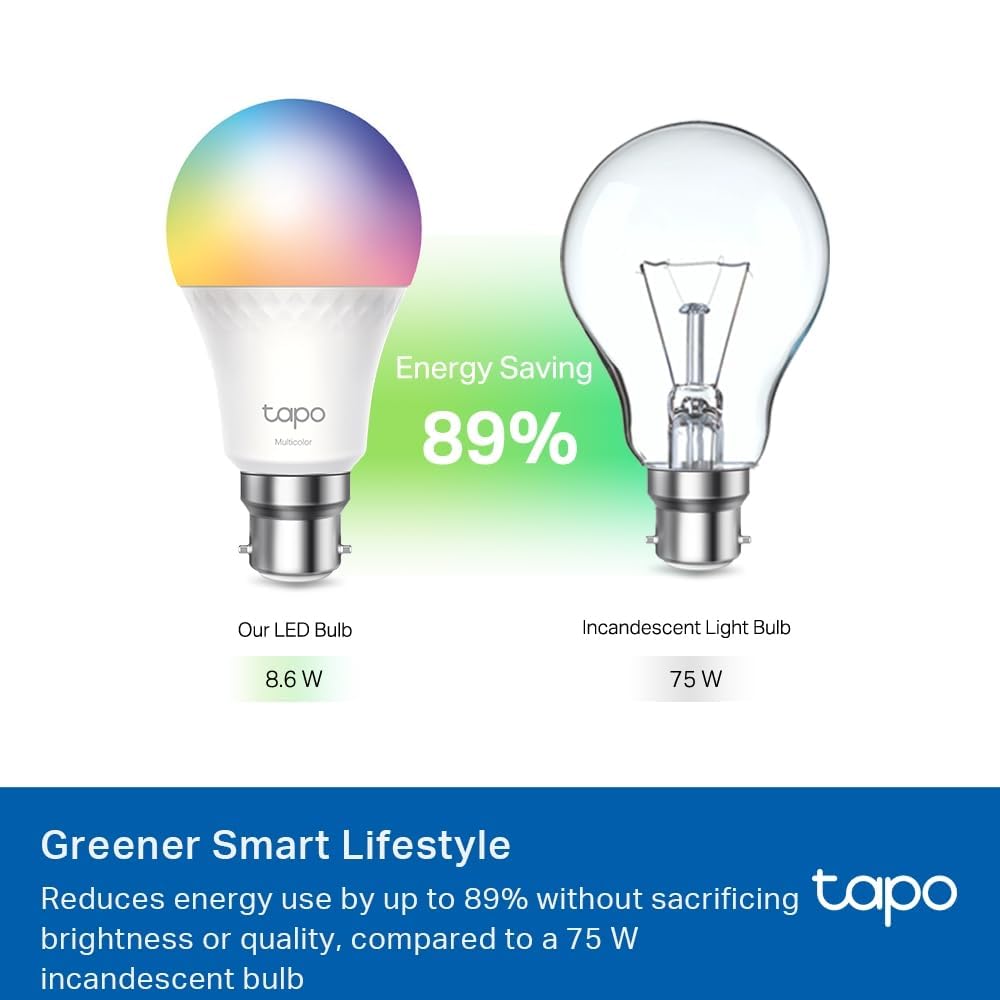 Tapo L535B Smart Bulb, B22 Colour Changing Light Bulb, Alexa Light Bulbs, LED Light Bulb,Energy Monitoring, 8.6W Smart Light Bulb, Dimmable, Voice Control with Apple HomeKit, Alexa and Google