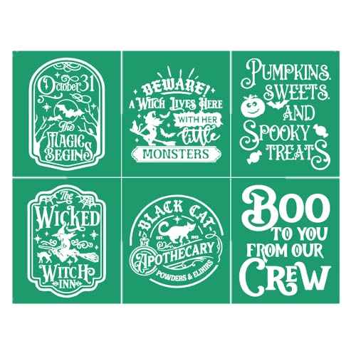 JAJADO Vintage Halloween Silk Screen Stencil, Chalk Mesh Transfers Reusable Self-Adhesive Screen Printing Stencils for Wood, Fabric, Pillow, Wall DIY Home Decor Farmhouse Halloween Door Sign