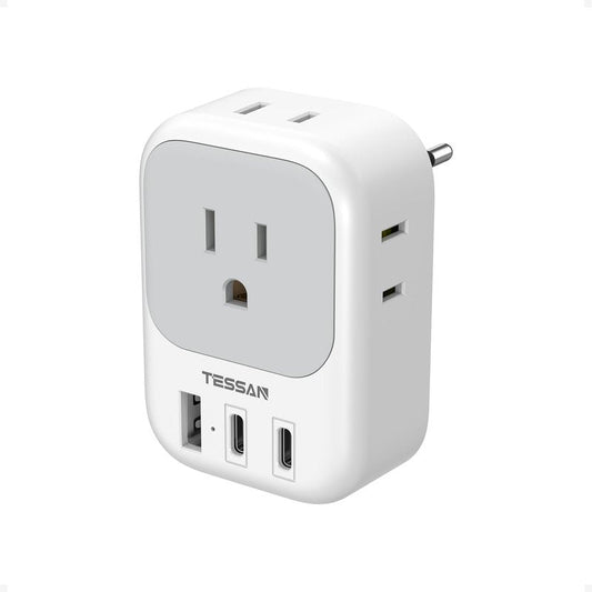 European Travel Plug Adapter, TESSAN US to Europe Plug Adapter with 2 USB C 1 USB A Port and 4 AC Outlets, Type C Plug Adaptor for EU Italy Spain France Portugal Iceland Greece Germany Turkey Denmark