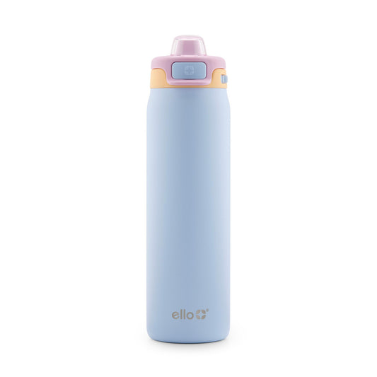 Ello Pop & Fill 22oz Stainless Steel Water Bottle with Quick Fill Technology, Double Walled and Vacuum Insulated Metal, Leak Proof Locking Lid, Sip and Chug, Reusable, BPA Free, Coastal Sunrise