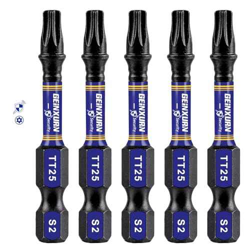 5 Pieces T25 Hollow 2 In. Impact Tough Magnetic Insert Bit Set, #25 Security Torx Head Power Bits, S2 Alloy Steel Star T25 Screwdriver Bits Set
