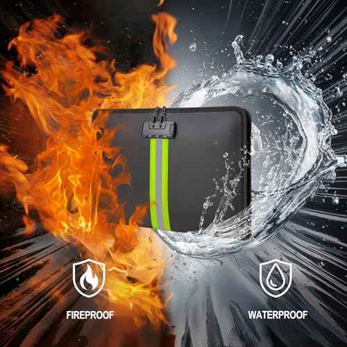 5200¢µ Fireproof Waterproof Document Bag with Lock and Zipper,Safe Fireproof Waterproof Money Bag,Suitable for Cash, Mobile Phones, Keys, Credit Cards (Black, M)