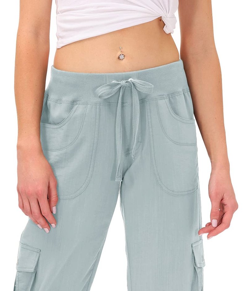 MoFiz Womens Capris with Pockets Loose Fit Casual Capri Pants Dressy Lightweight Ladies Baggy Cargo Pants for Hiking Light Gray XS