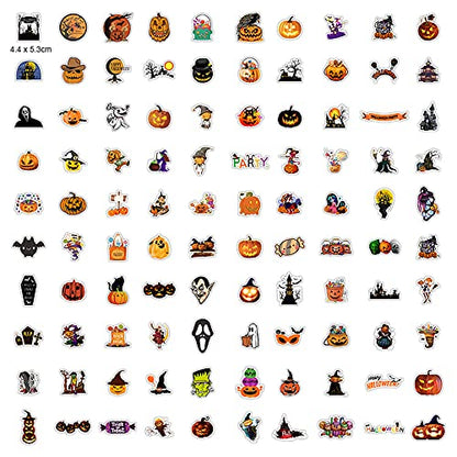 100PCS Non-Repeating Halloween Pumpkin Theme Stickers, Vinyl Waterproof Holiday Stickers,Halloween Goodie Bag Stuffers, Kids and Youth Adult Party Favors Gifts Party Supplies Decorations