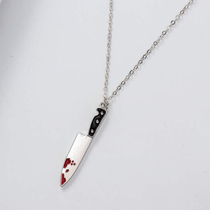 SENFAI Enamel Red Bloody Knife Necklace for Halloween 18 in Christmas Drop Dangle Earring (NE)