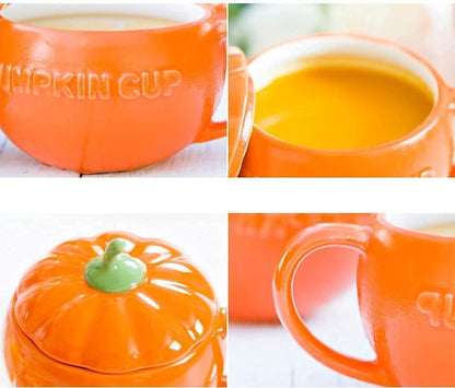 Eplze YBK Tech Cute Pumpkin Cup, Ceramic Coffee Mug, Tea Cup with Lid (8.5oz)