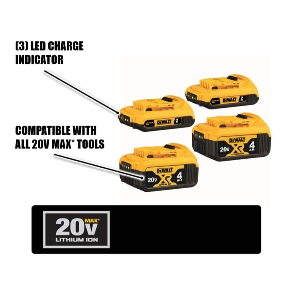DEWALT 20V MAX Lithium Ion Battery, 2 Ah and 4 Ah, 4-Pack, Fuel Gauge LED Charge Indicators (DCB324-4)
