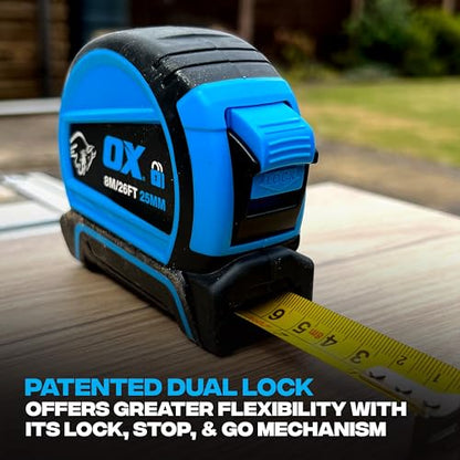 OX Tools Pro Dual Auto Lock Tape Twinpack - 8m / 26ft, Blue (OX-P505488)