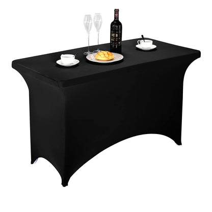 FORLIFE Spandex Table Covers 4ft，Fitted Tablecloth for 4ft Rectangular Tables, Stretch Patio Table Covers, Universal Spandex Table Cover for Wedding, Banquet, Party (4ft, Black)