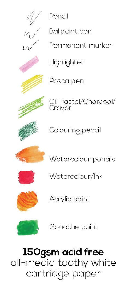 Artgecko Mixed Media Sketch Book A3 Portrait - 80 Pages (40 Sheets) 150gsm White Cartridge Paper