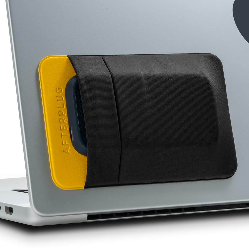 Afterplug 2-Pocket Adhesive Storage Pouch, Laptop Accessory Organizer for SSD, Magic Mouse, Cables, Black and Yellow
