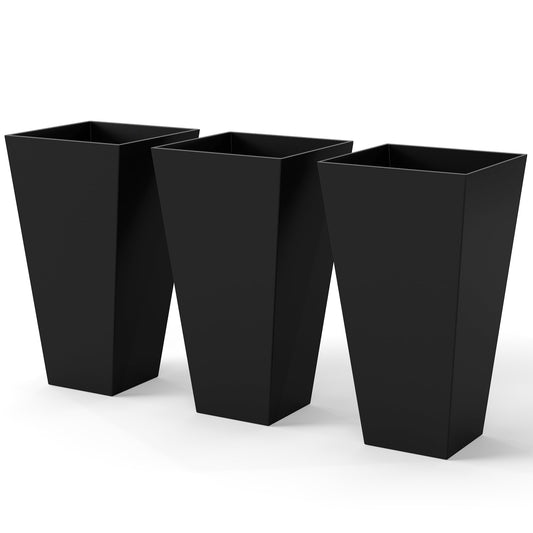 Outsunny Tall Planters for Outdoor Plants Set of 3, 28 in Taper Planters with Drainage Holes, Indoor Grande Plant Pots, Front Porch Decor, Black