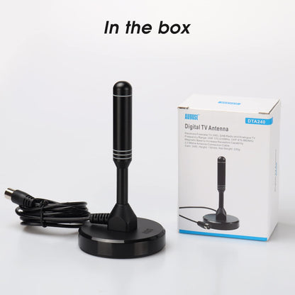 High Gain Freeview TV Aerial - August DTA240 - HD Portable Indoor/Outdoor Digital HD Antenna for USB TV Tuner/ DVB-T Television/ DAB Radio/ SD/ 4K - With Magnetic Base