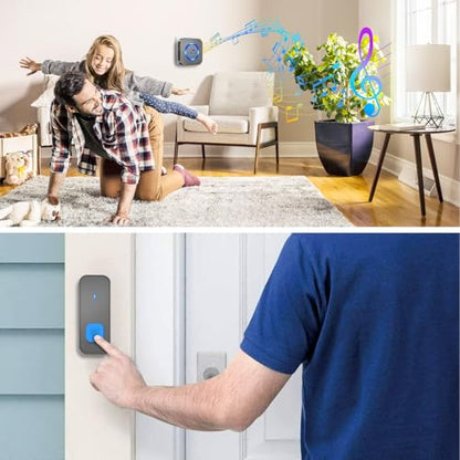 SURFOU Wireless Loud Waterproof Doorbell, Easy installation, 1300ft Range, 55 Chimes 5 Adjustable Volume Levels, LED Flash (1 Button +2 Receivers)
