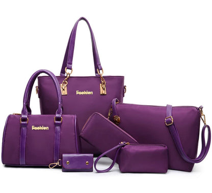 FiveloveTwo Women Ladies 6 Pcs Handbag Set Hobo Top Handle Bag Totes Satchels Crossbody Shoulder Bags and Purse Clutch Purple