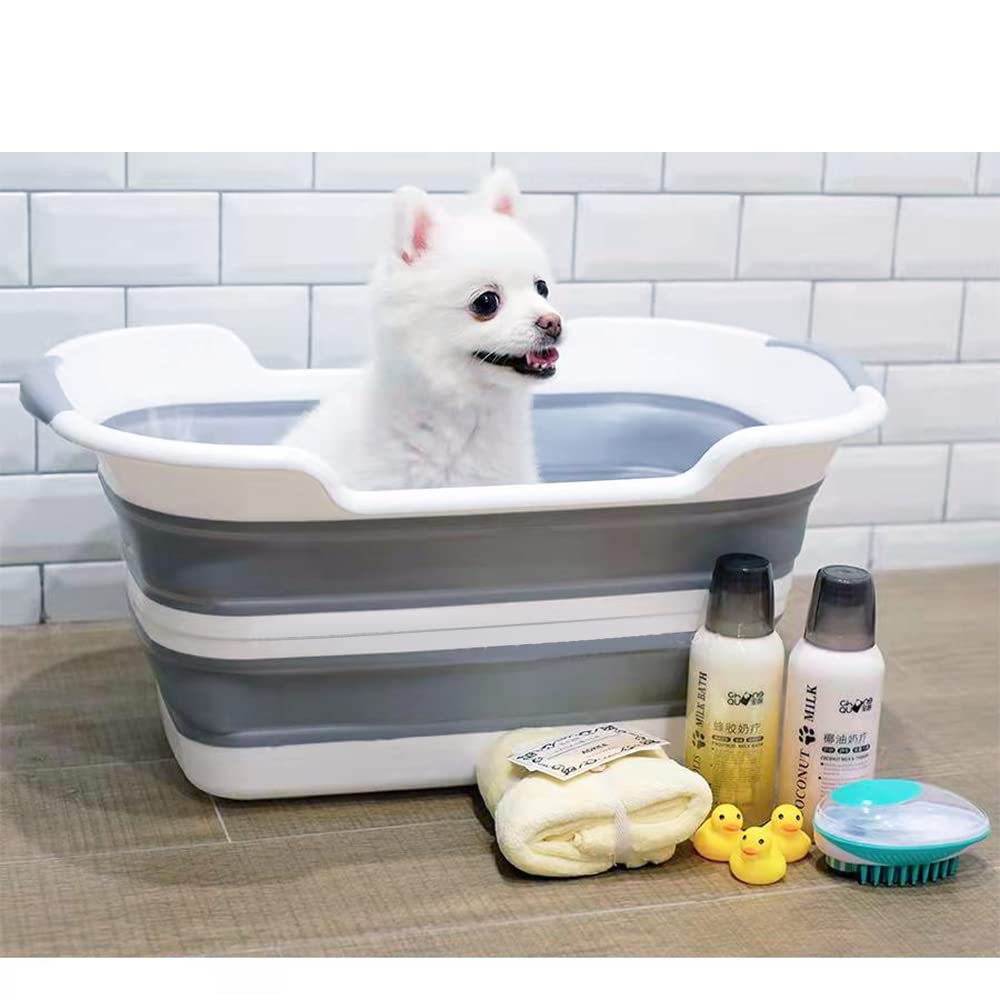 Goderewild 7.1 Gal/27L Multipurpose Collapsible Pet Bathtub Upgraded with Drainage Hole and Pet Hair Collector for Bathing/Shower, Portable Laundry Basket-Foldable Bathing Tub-Storage Organizer.