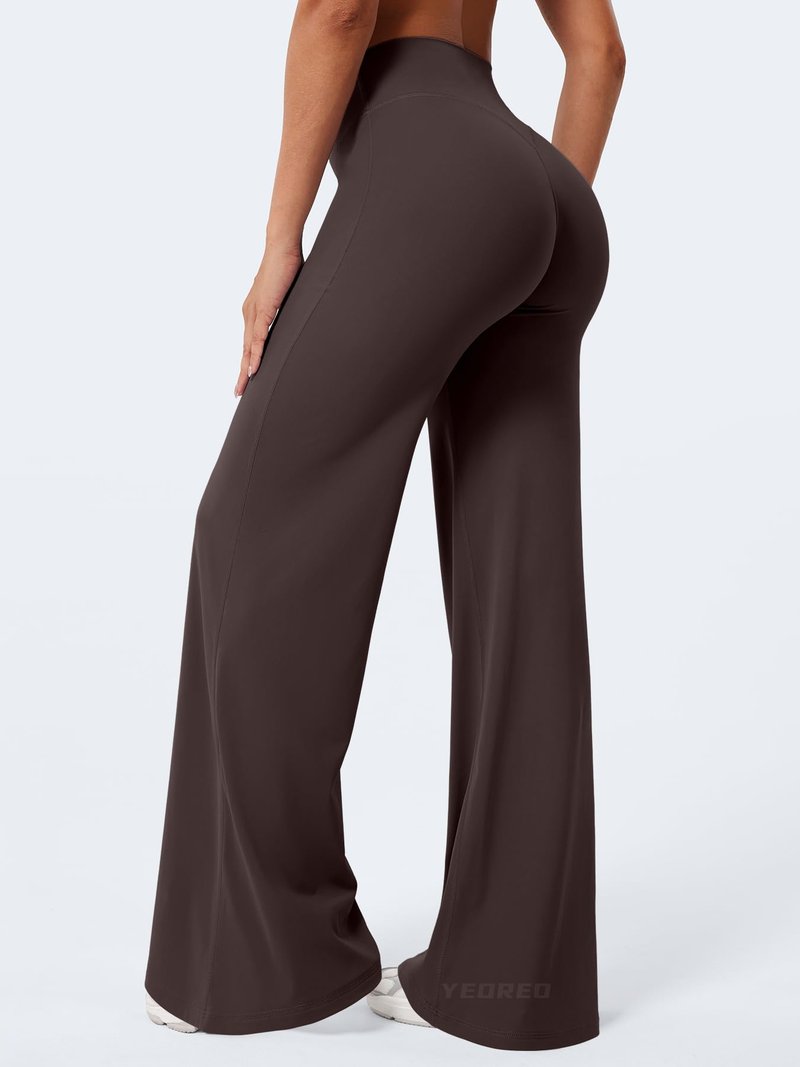 YEOREO Workout Leggings Womens No Front Seam Straight Leggings 35" High Waist Buttery Eddiy Gym Yoga Pants Dark Brown L