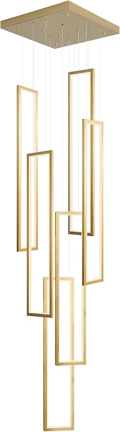 Flashing God Modern Chandelier,Gold Chandeliers with 6 Ring Led Foyer Chandeliers,Larger High Ceiling Chandelier for Living Room,Rectangle Chandelier for Entryway Staircase LED Dimming 2700k-6001k
