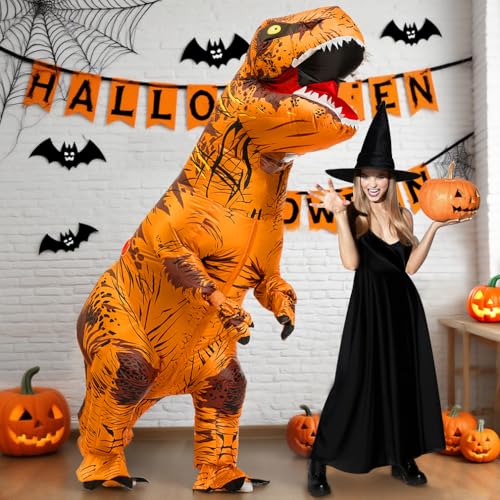 JASHKE Inflatable Dinosaur Costume Adult Blow up Trex Costumes Inflatable Dino Suit Halloween Costumes Fancy Dress for Adult (brown)