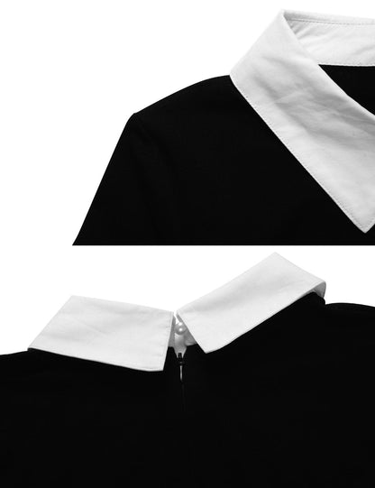 Aphratti Women's Long Sleeve Fall Dresses 2025 Casual Peter Pan Collar A Line Fit and Flare Skater Goth Dress Black Small