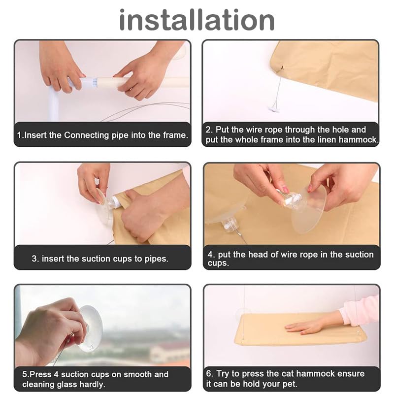 Cat Window Hammock Perch Cat Safety Sunny Bed with Durable Heavy Duty Suction Cups Resting Sunny Window Seat for Indoor Cats Sleeping Space Saving Window Mounted Cat Bed (Khaki)