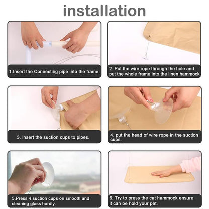 Cat Window Hammock Perch Cat Safety Sunny Bed with Durable Heavy Duty Suction Cups Resting Sunny Window Seat for Indoor Cats Sleeping Space Saving Window Mounted Cat Bed (Khaki)