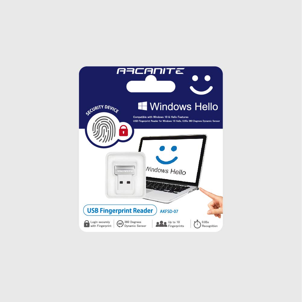 ARCANITE USB Fingerprint Reader for Windows 11/10 Hello, 0.05s 360-Degree Sensor Security Device Login, Security Lock