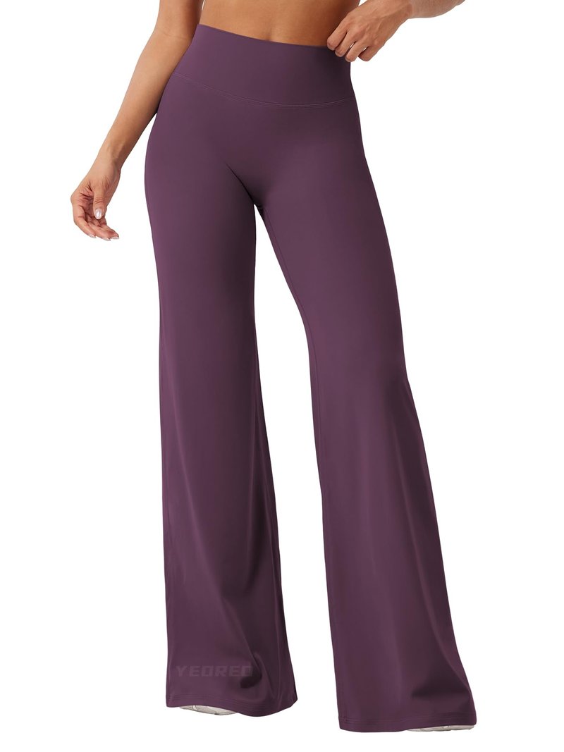YEOREO Workout Leggings Womens No Front Seam Straight Leggings 35" High Waist Buttery Eddiy Gym Yoga Pants Black Berry Purple XS