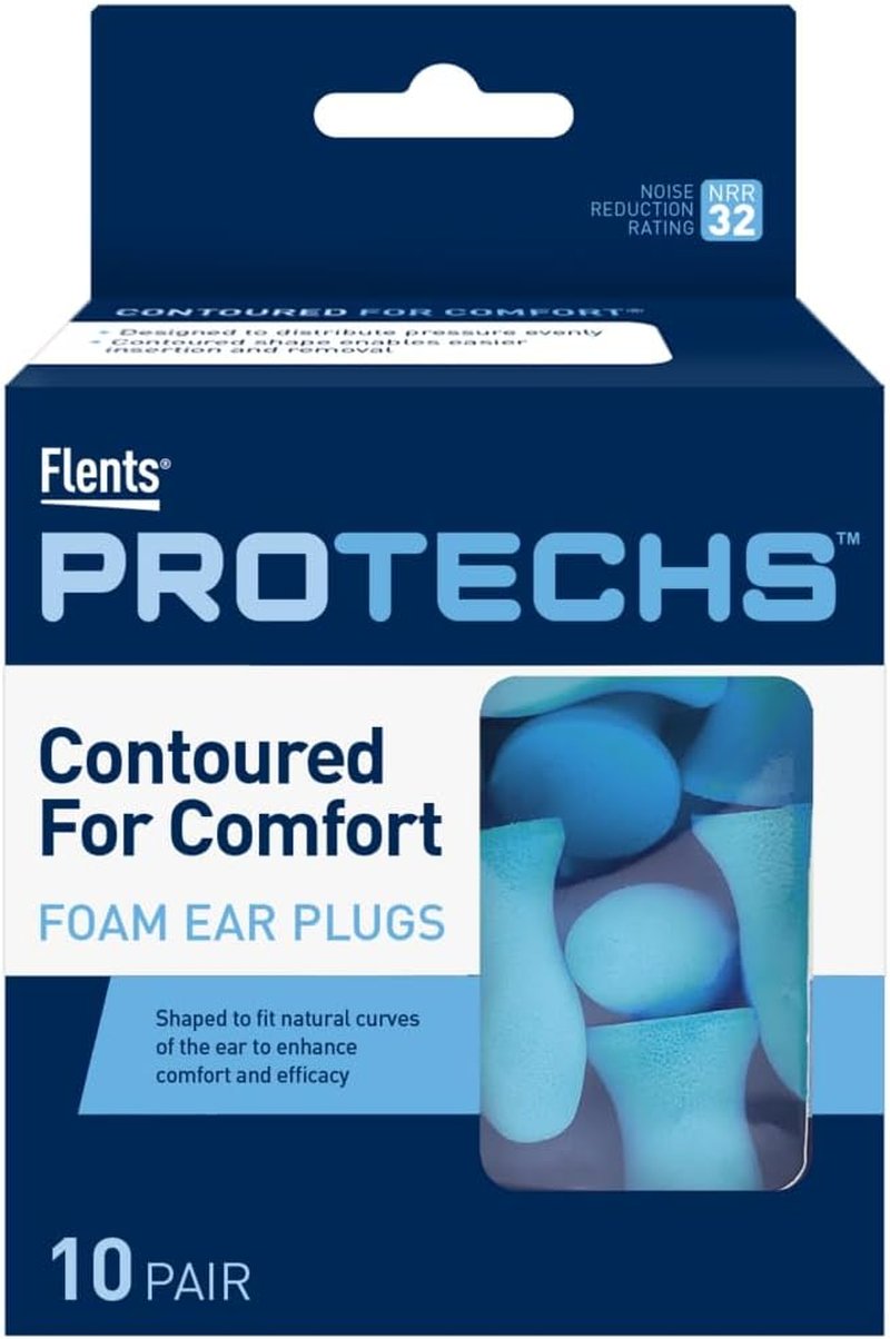 Protechs Foam Ear Plugs - Comfortable Hearing Protection for Work & Sleep | NRR 32, Blue, 10 Pairs