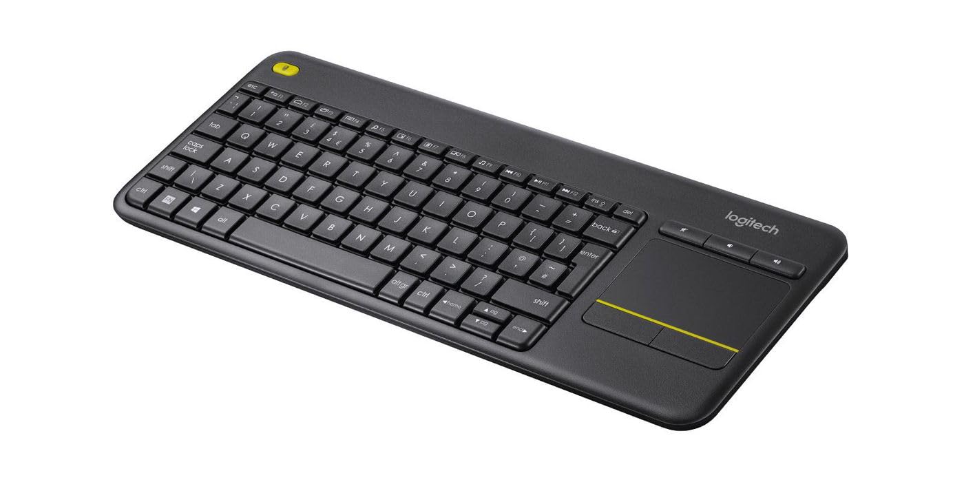 Logitech K400 Plus Wireless Touch TV Keyboard With Easy Media Control and Built-in Touchpad, HTPC Keyboard for PC-connected TV, Windows, Android, Chrome OS, Laptop, QWERTY UK English Layout - Black