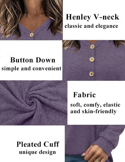 HOTGIFT Women Christmas Blouse Long Sleeve Tshirts Loose V-Neck Tunic Tops Snowflake-Red Large