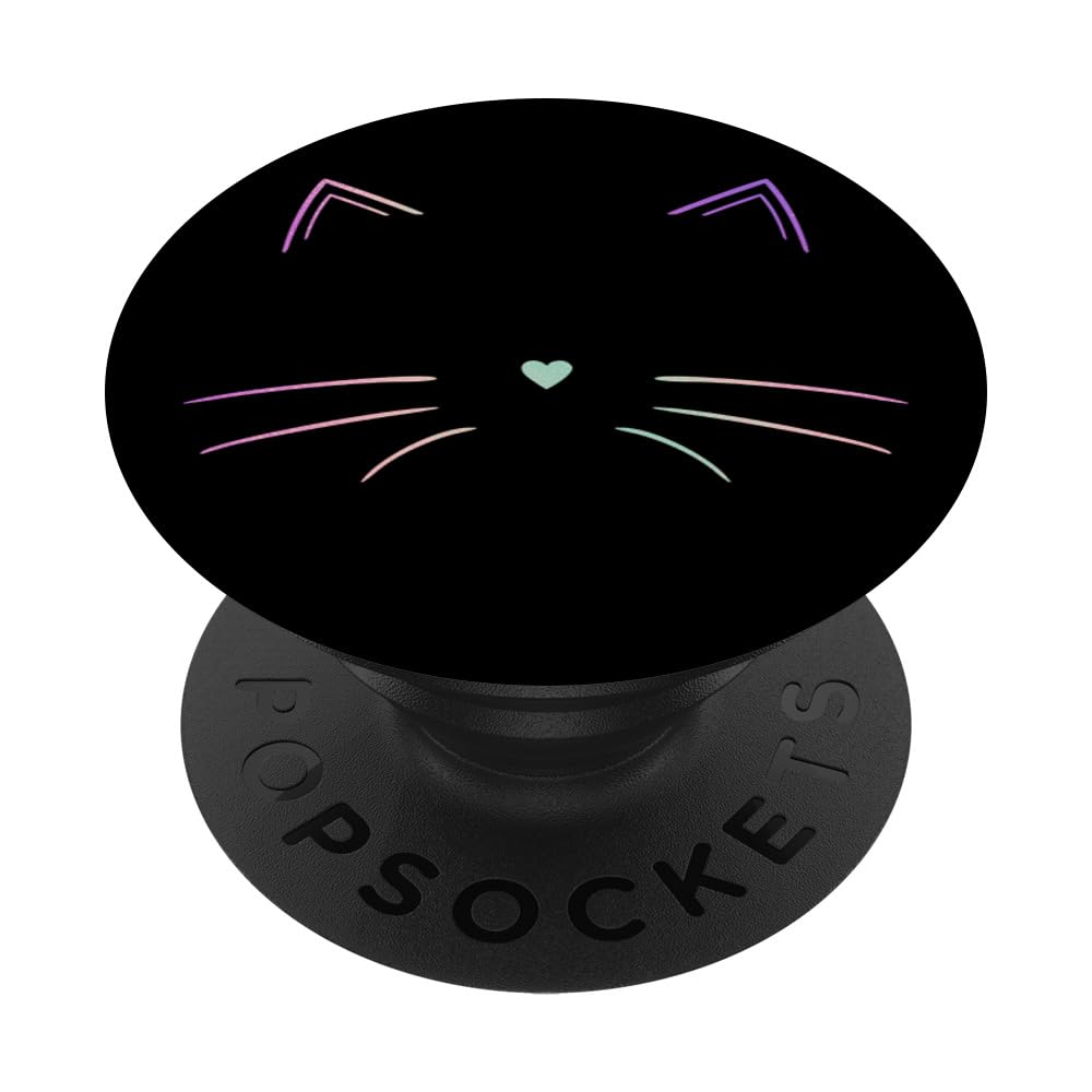 Rainbow Cat Face Black PopSockets Swappable PopGrip