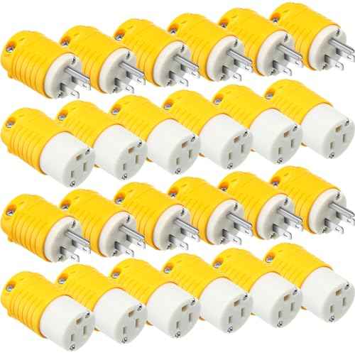 Sherr 24 Pcs Extension Cord Ends 15A 125V 2 Pole 3 Wire Heavy Duty Replacement Male Plug Female Connector Set 5-15P 5-15R Straight Blade Plug Grounding Type/ETL Listed (Male,Female)