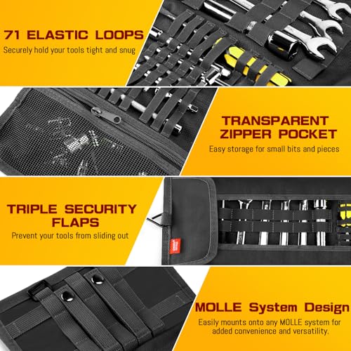 Motorcycle Tool Roll Bag - Roll-Up Tool Pouch Wrench Sturdy Organizer Handlebar Tool kit for Harley, Enduro, Dirt Bike, UTV, and Motorcycle Accessories Gear, Tools Not Included