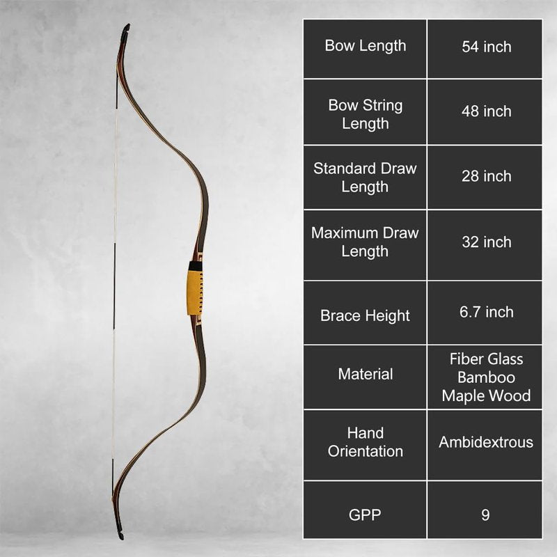 AF Archery Tatar Recurve Bow, 54" Traditional Laminated Horse Bow for Mounted Archery and Precision Shooting Longbow Left Right Hand (Oak Takedown, 35lbs)