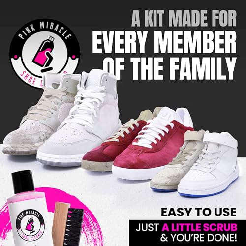 Pink Miracle Shoe Cleaner Kit with Bottle and Brush For Fabric Cleaner For Leather, Whites, Suede and Nubuck Sneakers (4 Oz)