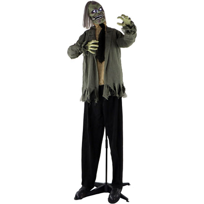 Haunted Hill Farm Life-Size Scary Talking Zombie Halloween Animatronic with Touch Activated Lights and Sound, Battery Operated Indoor or Covered Outdoor Halloween Decorations, Creepy Halloween Props