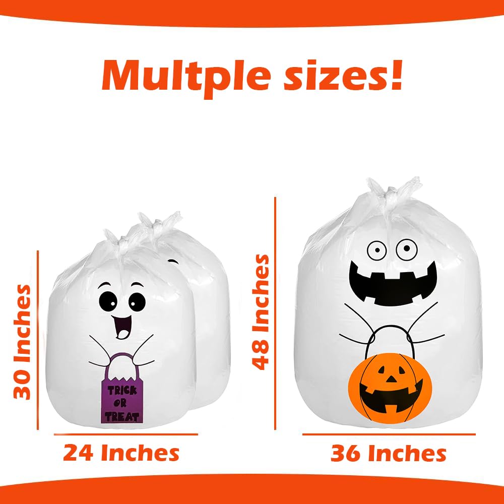 Set Of 4 Halloween Decorative Giant Lawn Bags With Twist Ties (Pumpkin & Ghost)