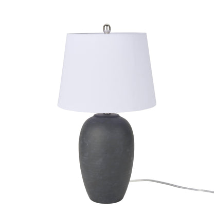 Nourison Home 23" Black Vintage Distressed Ceramic Pot Table Lamp for Bedroom, Living Room, End Table, with White Tapered Drum Shade