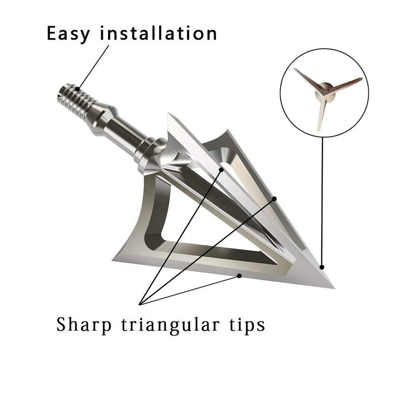6/12 Pack Hunting Broadhead 100 Grain 420 Stainless Steel 3 Fixed Blade Broadheads Arrow Tips Archery Arrowhead for Crossbow and Compound Bow