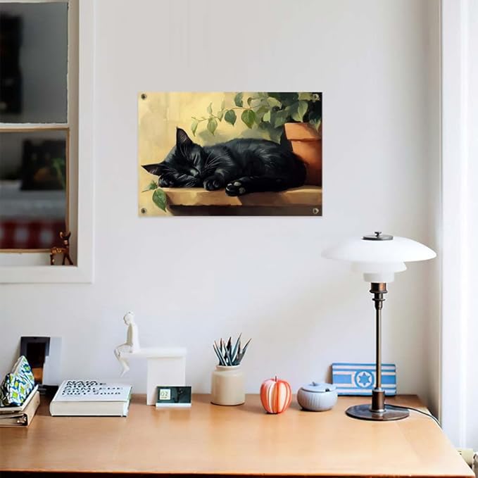 Yesad Cat Wall Art, Sleeping Cat Print Poster Cat Painting Pictures Rustic Wall Décor for Living Room Bedroom Farmhouse Decorations Cat Lover Gift (Unframed,18”x12”, Cat4)