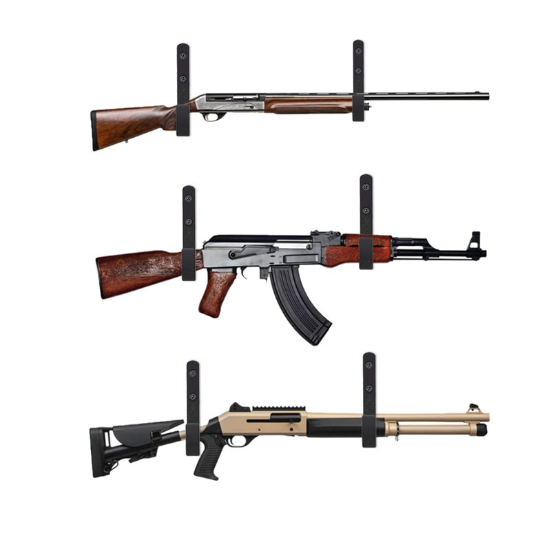 HEKAGURA Four Sets Gun Rack Storage Rifles Shotgun Hooks Wall Mount Hangers for Any Rifles Shotguns Archery Bow with Soft Padding and Heavy Duty Steel （Black）