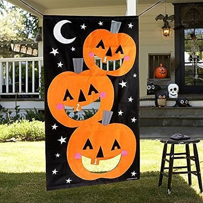 AerWo Halloween Toss Game, Pumpkin Bean Bag Toss Game with 3 Bean Bags, Kids Party Game, Perfect for Halloween Themed Party Supplies
