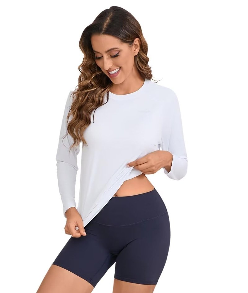 Women's Rash Guard UPF 50+ Quick Dry UV Protection Swim Shirt Long Sleeve SPF Sun Shirts for Women(White,M)
