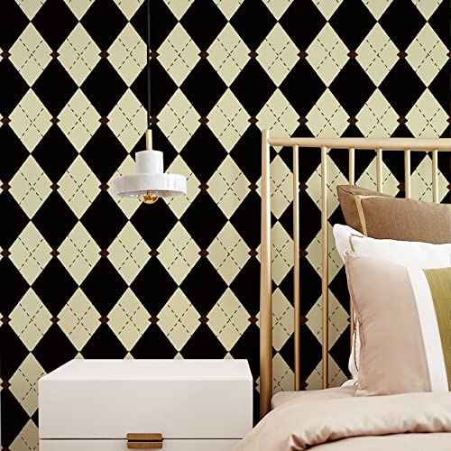 Simon&Siff Retro Checkered Peel and Stick Wallpaper Black and White Wallpaper 17.3"x480" Vintage Plaid British Geometric Wall Paper for Bathroom Kitchen Cabinet Contact Paper