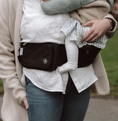 Hippychick Hipseat Baby Carrier, Lightweight Back-Saving Support Waist Stool, Adjustable Strap, Can Carry 6-36 Months Child, Denim Black