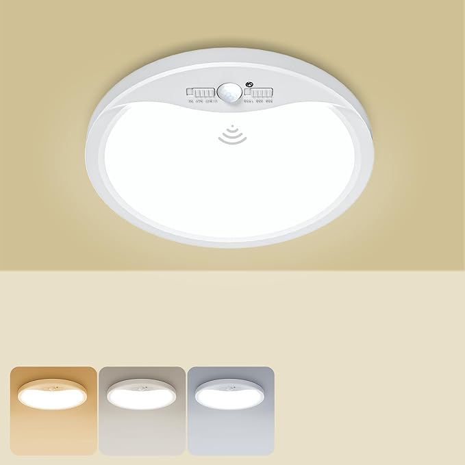 zemty 7inch 15W Motion Sensor Ceiling Light Wired, 3 Sensing Modes Motion Activated Closet Lights White, 3000K/4000K/6500K Waterproof LED Ceiling Lamp for Pantry Closet Shower Hallway-1Pack