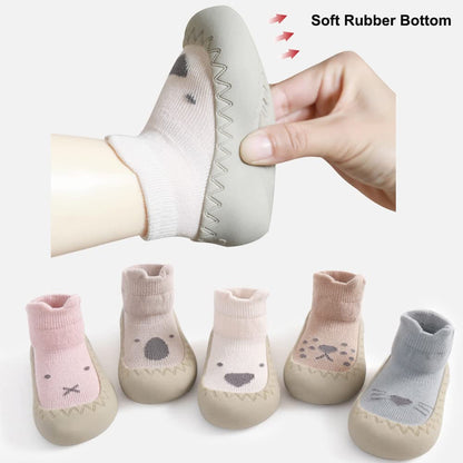 Exemaba Toddler Sock Shoes - Baby First Walking Shoes Soft Sole with Grips for Boys & Girls (Khaki Raccoon, Tag21/6-12 M)
