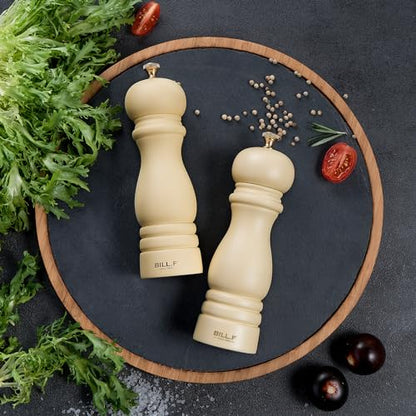BF BILL.F SINCE 1983 Salt and Pepper Mill Set, Wooden Pepper Mill, Set of 2 Manual Salt Pepper Shaker Mill, Refillable, 7 Inches (Cream Set)