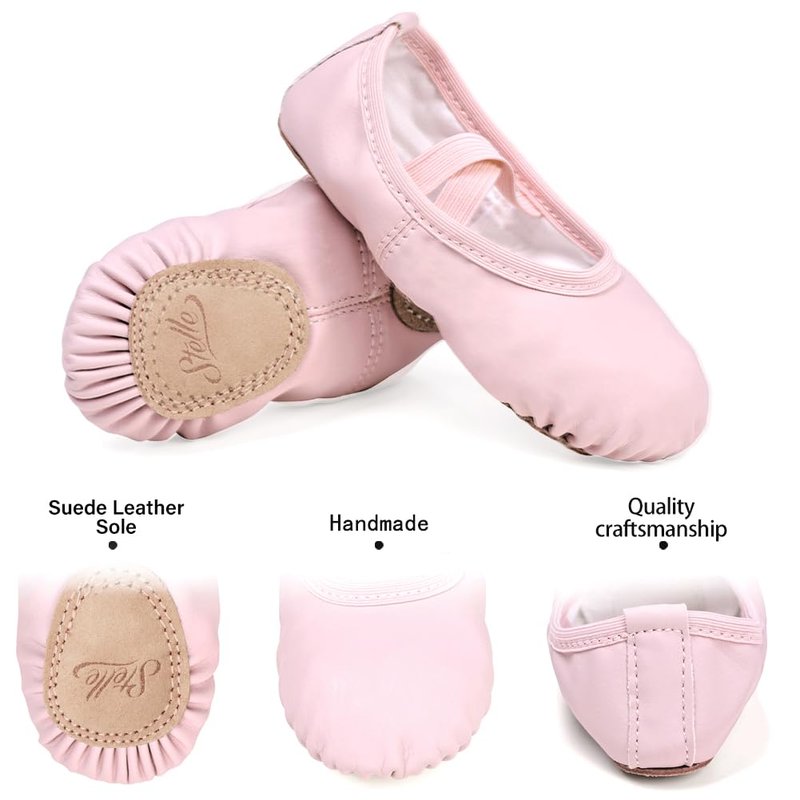 Stelle Ballet Shoes for Girls Toddler Ballet Slippers Soft Leather Boys Dance Shoes for Toddler/Little Kid/Big Kid(Pink, 10MT)